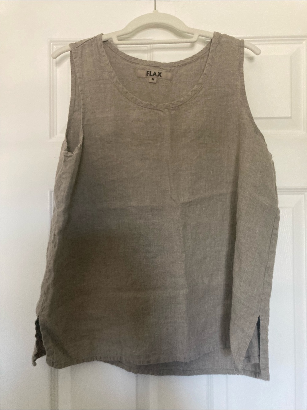 FLAX Women’s Sleeveless Linen Tank in Natural Taupe, Size Medium